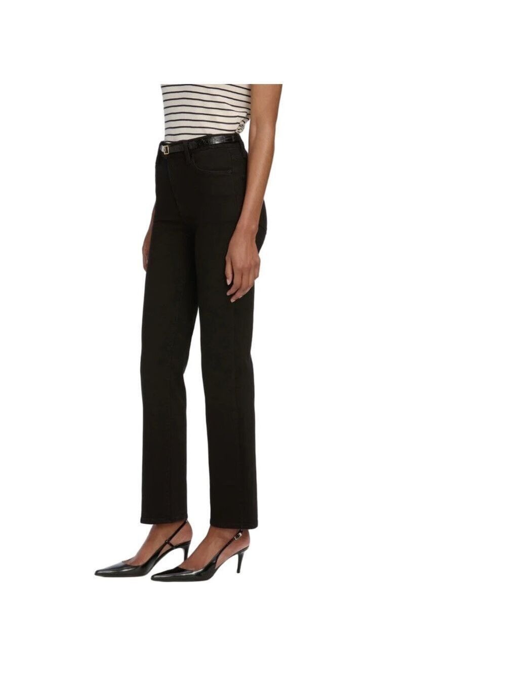 FRAME Le Sleek Straight full length black stretch high rise jeans 25